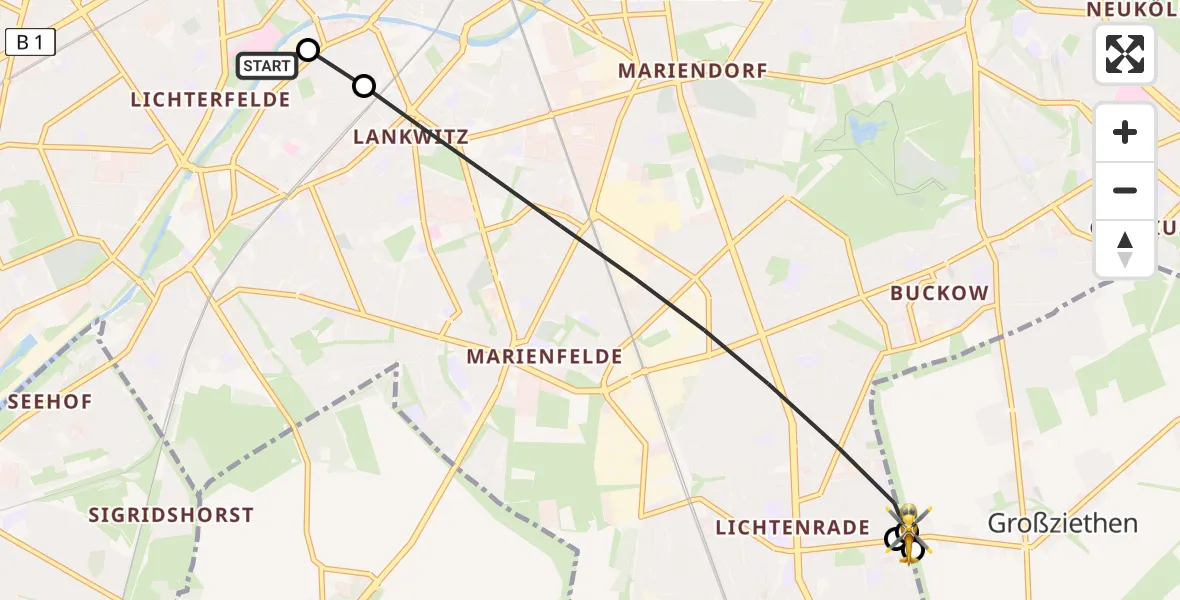Flugroute Rettungshubschrauber Charité Clinic Benjamin Franklin Campus - Schönefeld, 17 April 2026, 08:24