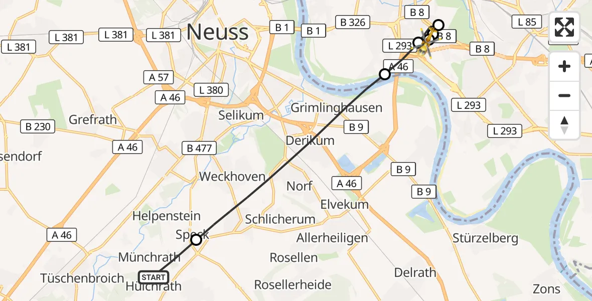 Flugroute Rettungshubschrauber Grevenbroich - Düsseldorf University Hospital, 17 April 2026, 08:29