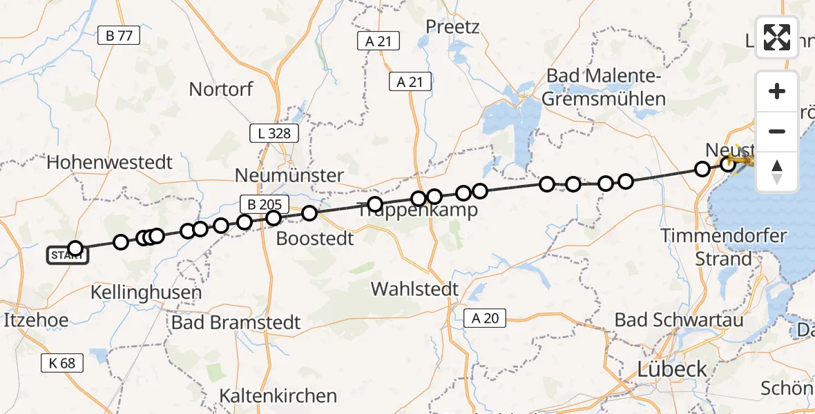 Flugroute Rettungshubschrauber Itzehoe Hungriger Wolf Flugplatz - Neustadt in Holstein, 17 April 2026, 08:29