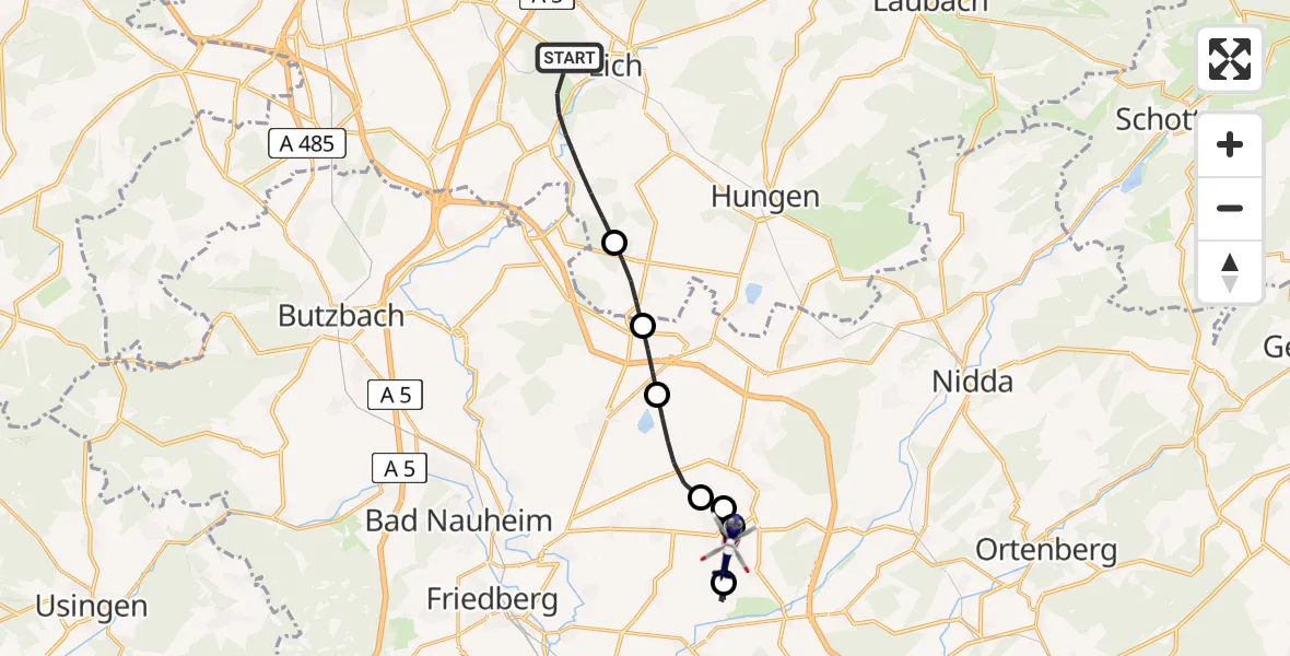 Flugroute Polizeihubschrauber Lich - Reichelsheim (Wetterau), 17 April 2026, 08:34