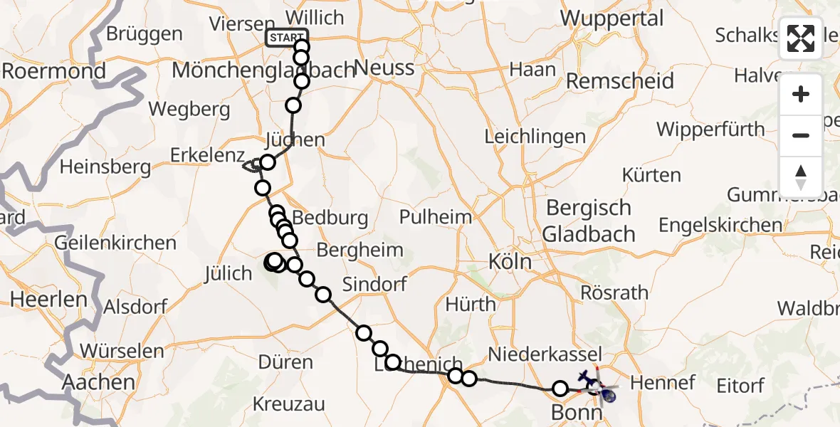 Flugroute Polizeihubschrauber Willich - Sankt Augustin, 17 April 2026, 08:37