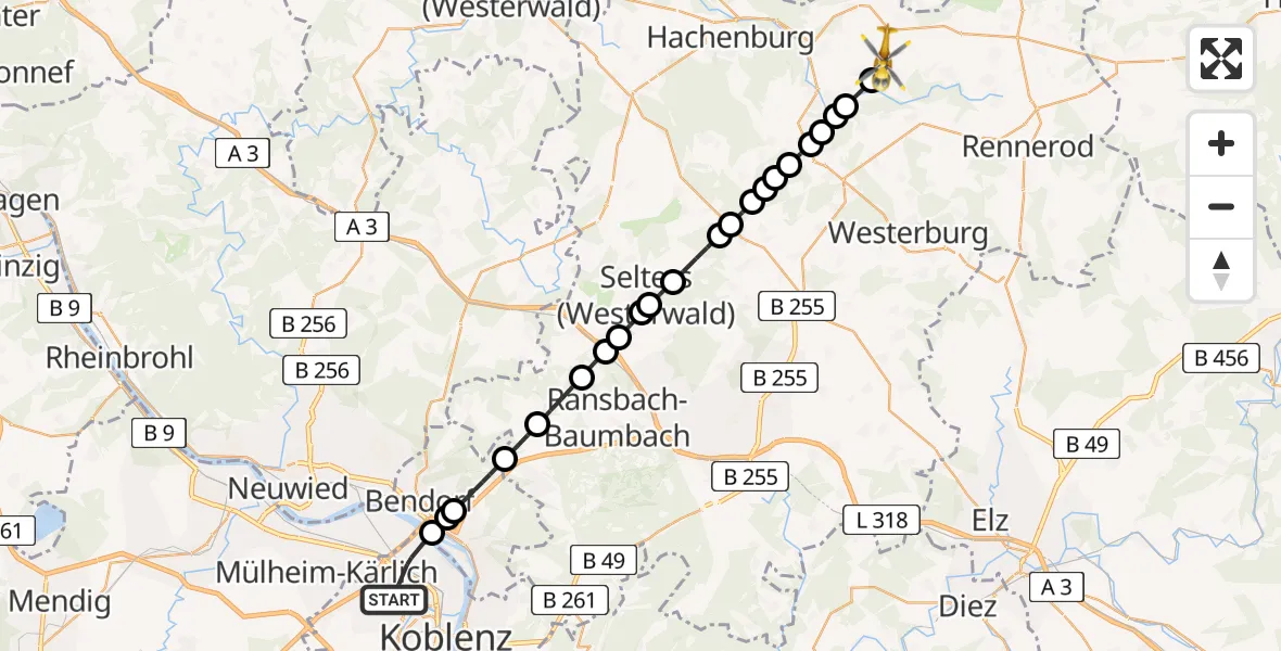 Flugroute Rettungshubschrauber Koblenz - Bad Marienberg (Westerwald), 17 April 2026, 08:40