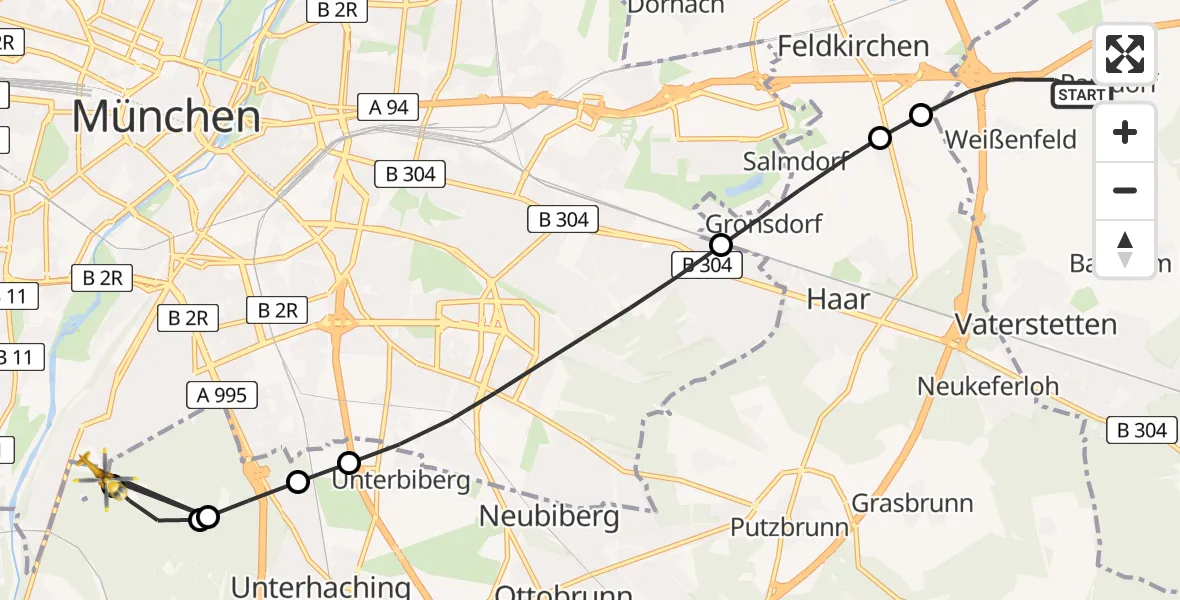 Flugroute Rettungshubschrauber Vaterstetten - ADAC Air Rescue Center Hubschrauberlandeplatz (Christoph 1), 17 April 2026, 08:46