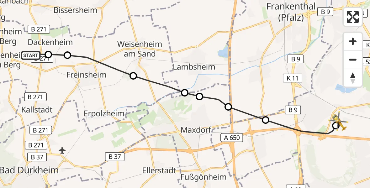 Flugroute Rettungshubschrauber Weisenheim am Berg - Ludwigshafen Accident Hospital, 17 April 2026, 08:50