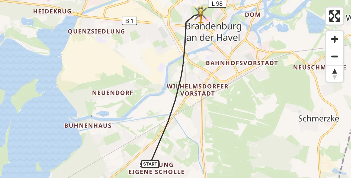 Flugroute Rettungshubschrauber Brandenburg an der Havel - Brandenburg an der Havel, 17 April 2026, 09:00