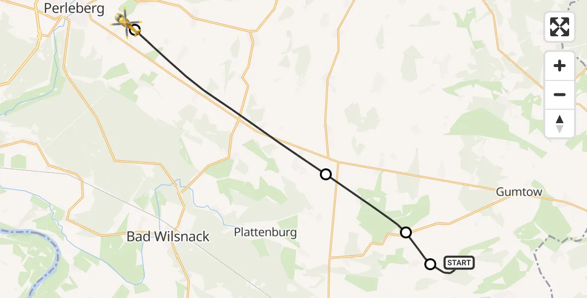 Flugroute Rettungshubschrauber Gumtow - Perleberg, 17 April 2026, 09:00