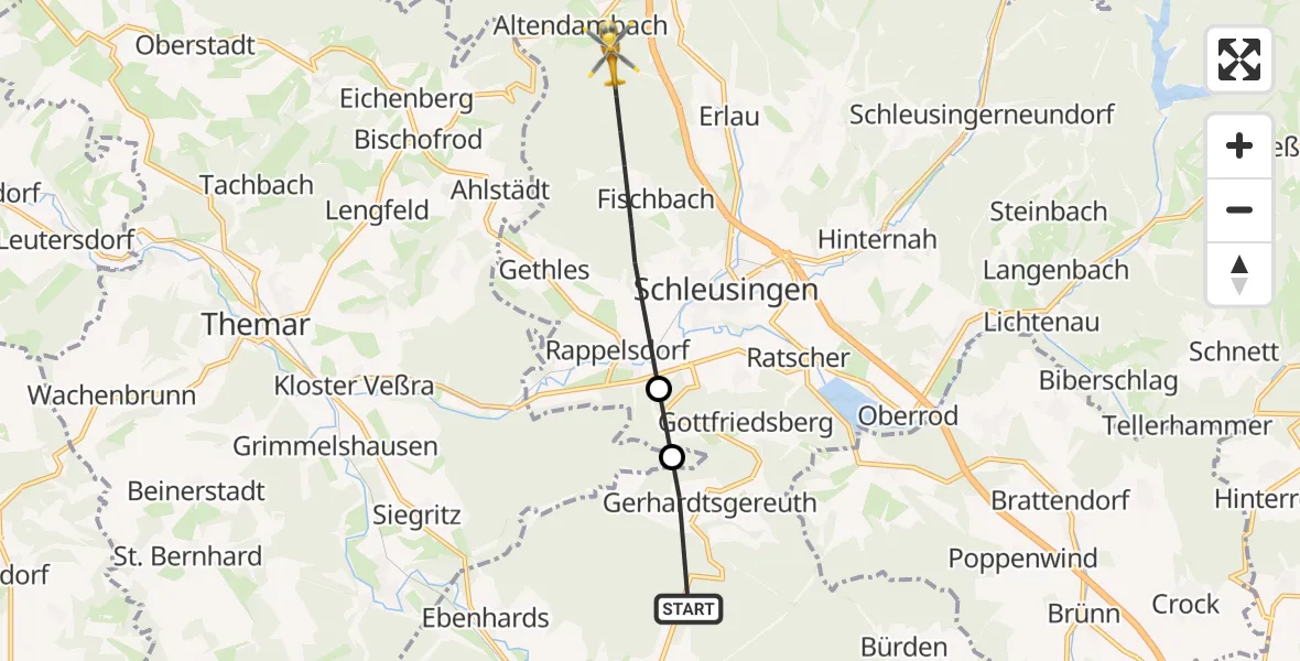 Flugroute Rettungshubschrauber Hildburghausen - Schleusingen, 17 April 2026, 09:01