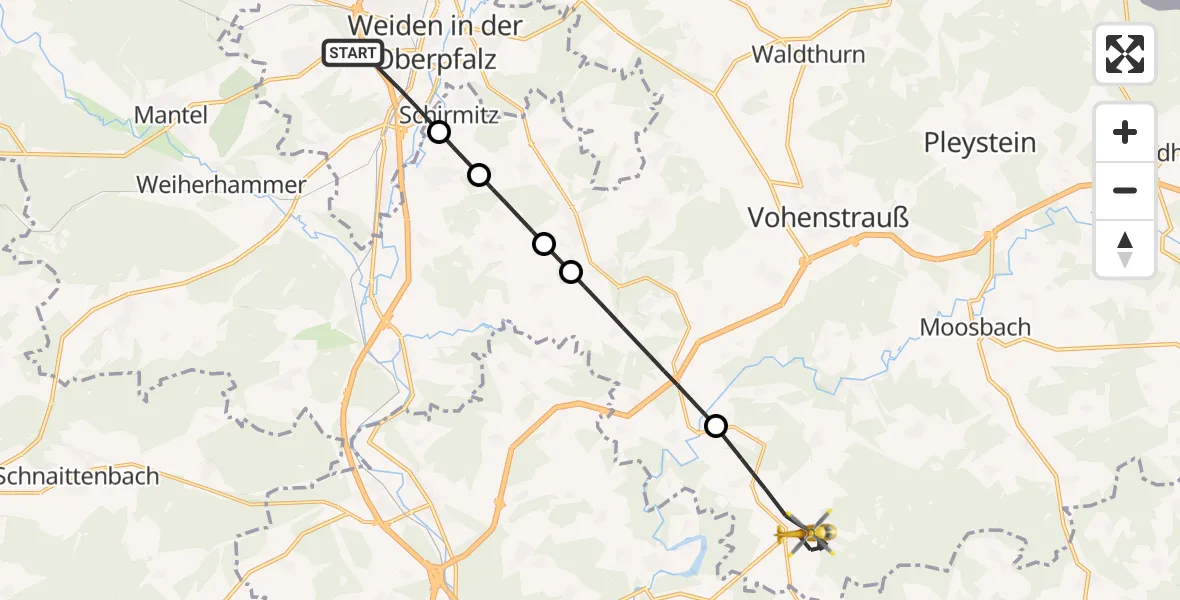 Flugroute Rettungshubschrauber Weiden i.d.OPf. - Tännesberg, 17 April 2026, 09:06