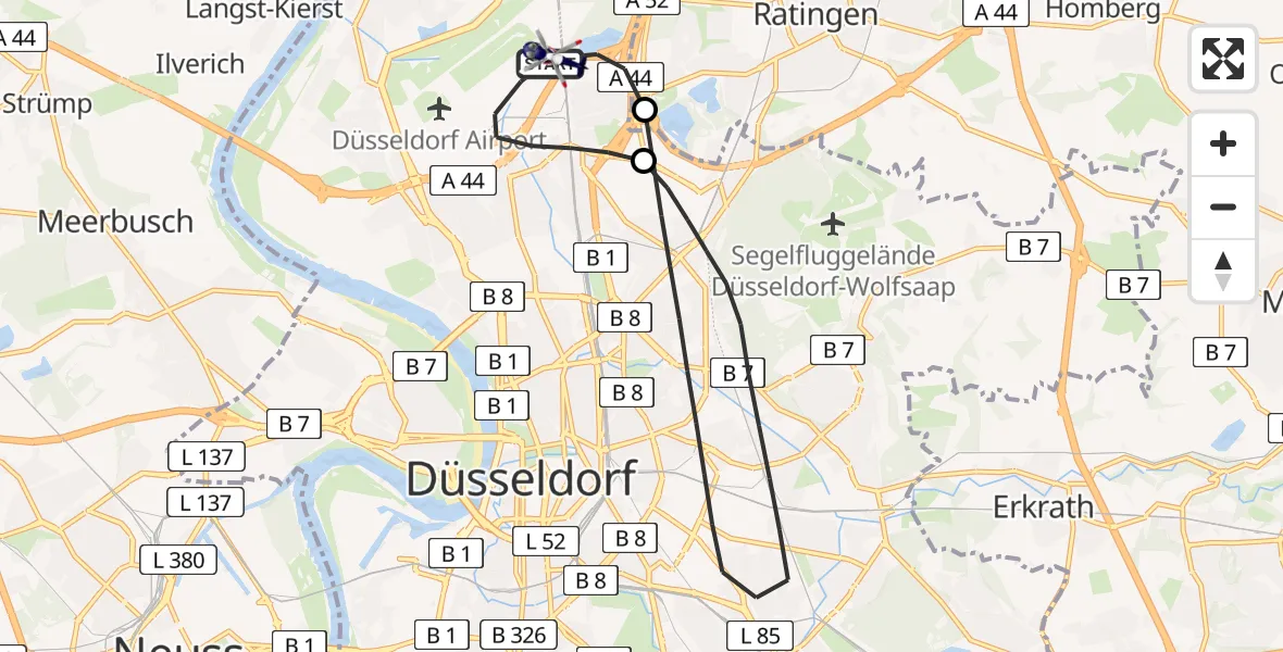 Flugroute Polizeihubschrauber Düsseldorf Flughafen - Düsseldorf Flughafen, 17 April 2026, 09:08