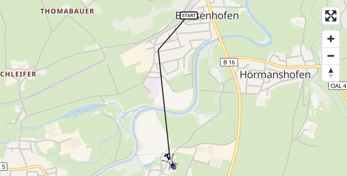 Flugroute Polizeihubschrauber Biessenhofen - Biessenhofen, 17 April 2026, 09:16
