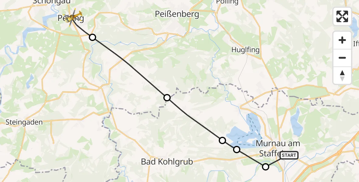 Flugroute Rettungshubschrauber Murnau Accident Hospital - Peiting, 17 April 2026, 09:22
