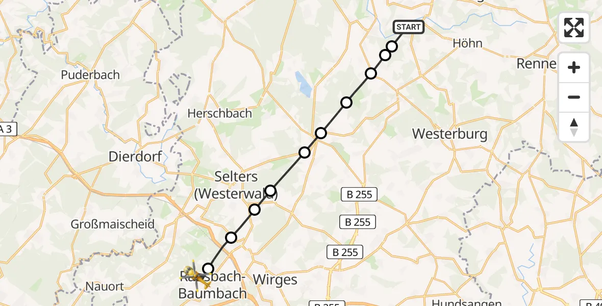 Flugroute Rettungshubschrauber Hahn bei Marienberg - Ransbach-Baumbach, 17 April 2026, 09:27