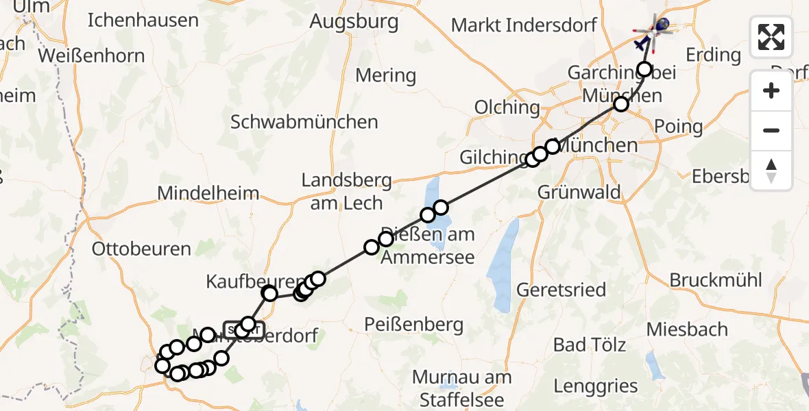 Flugroute Polizeihubschrauber Ruderatshofen - Hallbergmoos, 17 April 2026, 09:31