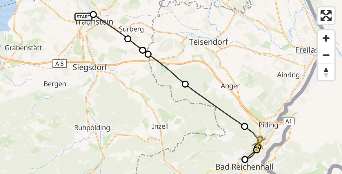 Flugroute Rettungshubschrauber Traunstein Hospital - Bad Reichenhall, 17 April 2026, 09:33
