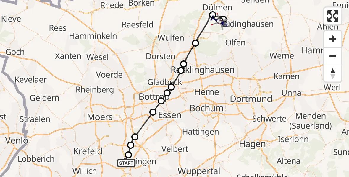 Flugroute Polizeihubschrauber Düsseldorf Flughafen - Borkenberge Flugplatz, 17 April 2026, 09:37