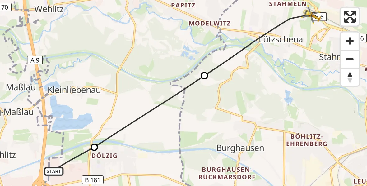 Flugroute Rettungshubschrauber ADAC Air Rescue Station Leipzig/Schkeuditz-Dölzig Hubschrauberlandeplatz (Christoph 61) - Leipzig, 17 April 2026, 09:50