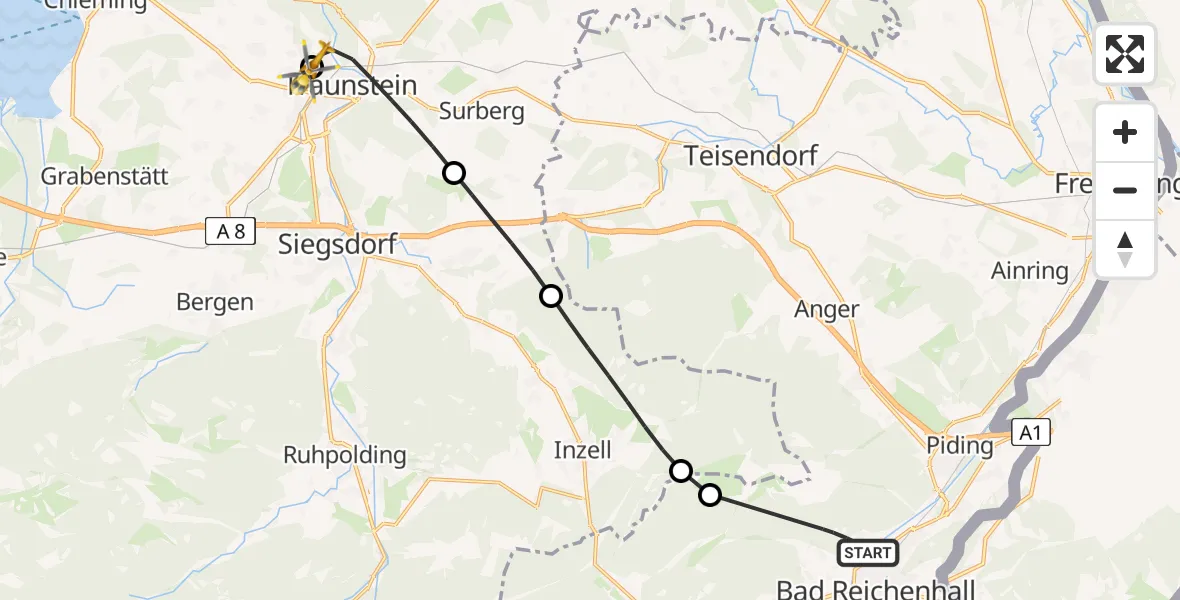 Flugroute Rettungshubschrauber Bad Reichenhall - Traunstein Hospital, 17 April 2026, 09:54