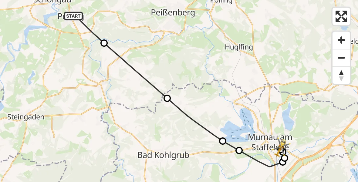 Flugroute Rettungshubschrauber Peiting - Murnau Accident Hospital, 17 April 2026, 09:55