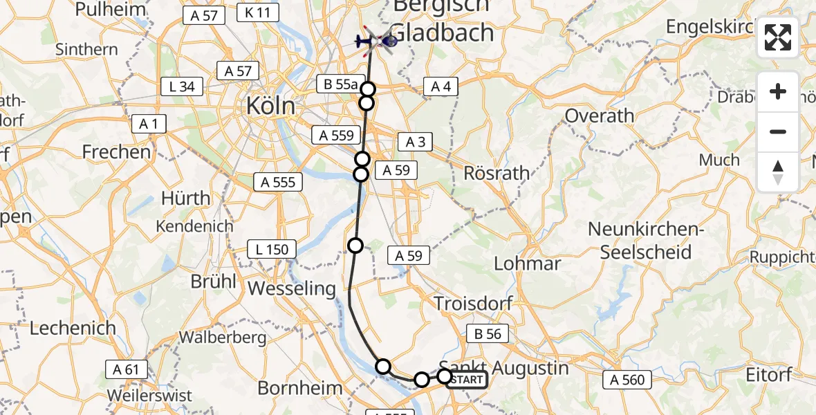 Flugroute Polizeihubschrauber Sankt Augustin - Köln, 17 April 2026, 10:00
