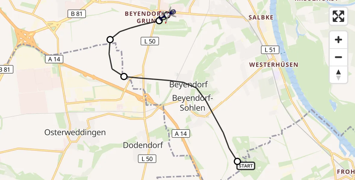 Flugroute Polizeihubschrauber Schönebeck (Elbe) - Magdeburg, 17 April 2026, 09:59
