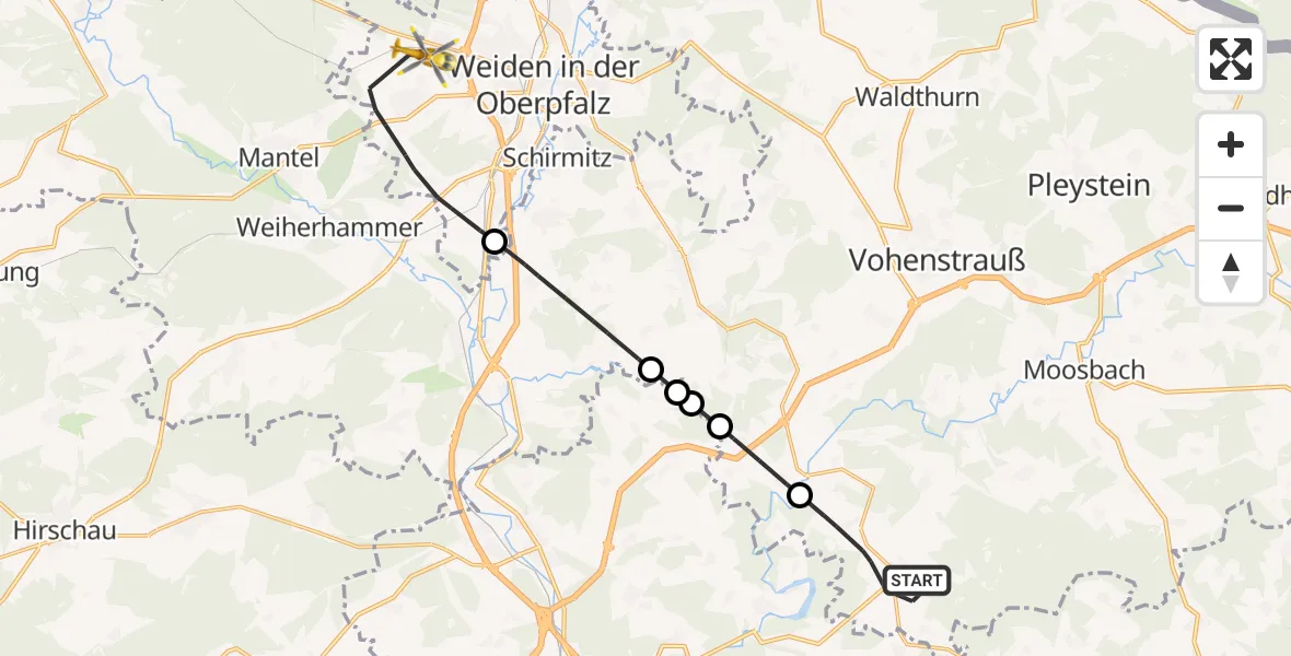 Flugroute Rettungshubschrauber Tännesberg - Weiden i.d.OPf., 17 April 2026, 10:04