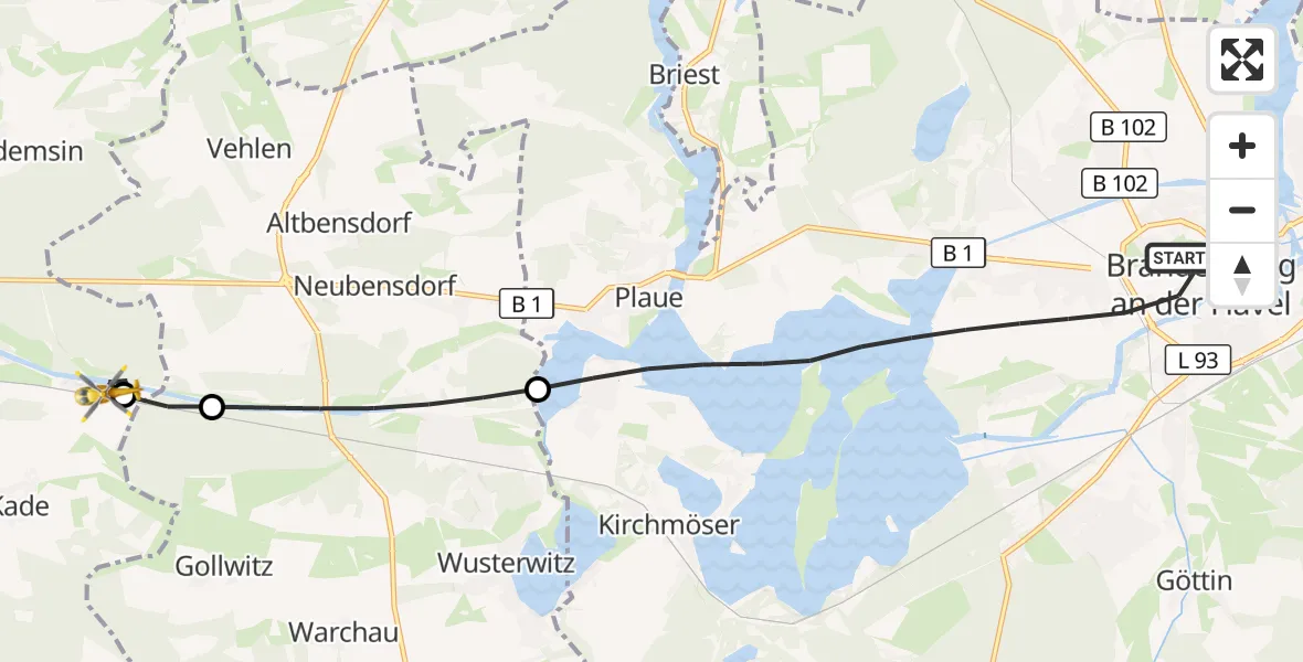 Flugroute Rettungshubschrauber Brandenburg an der Havel - Jerichow, 17 April 2026, 10:09