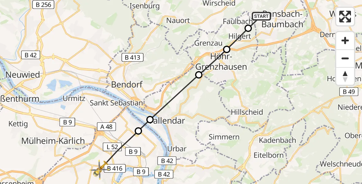 Flugroute Rettungshubschrauber Hundsdorf - Koblenz, 17 April 2026, 10:10
