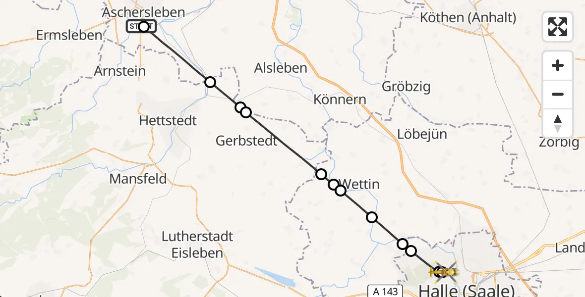 Flugroute Rettungshubschrauber AMEOS Hospital Aschersleben - Halle (Saale) University Hospital, 17 April 2026, 10:16
