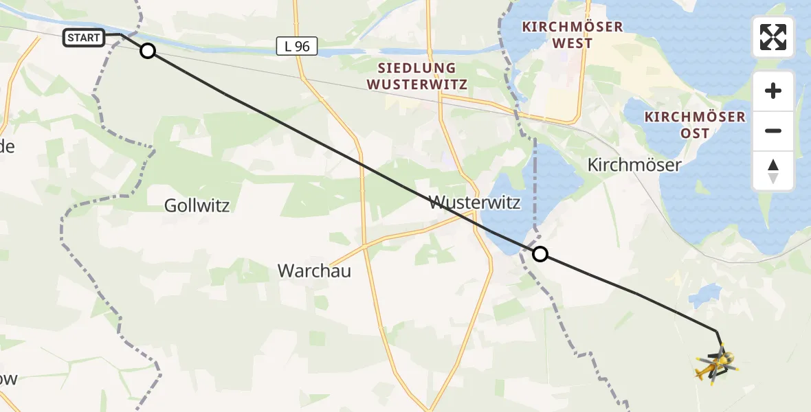 Flugroute Rettungshubschrauber Jerichow - Brandenburg an der Havel, 17 April 2026, 10:19
