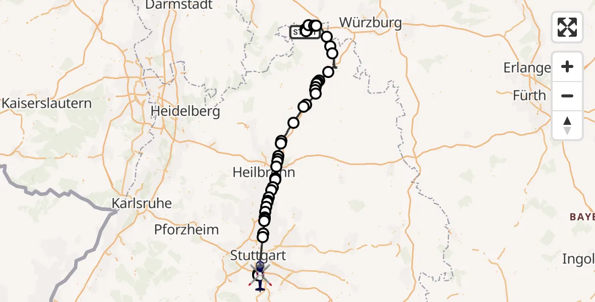 Flugroute Polizeihubschrauber Wertheim - Flughafen Stuttgart, 17 April 2026, 10:22
