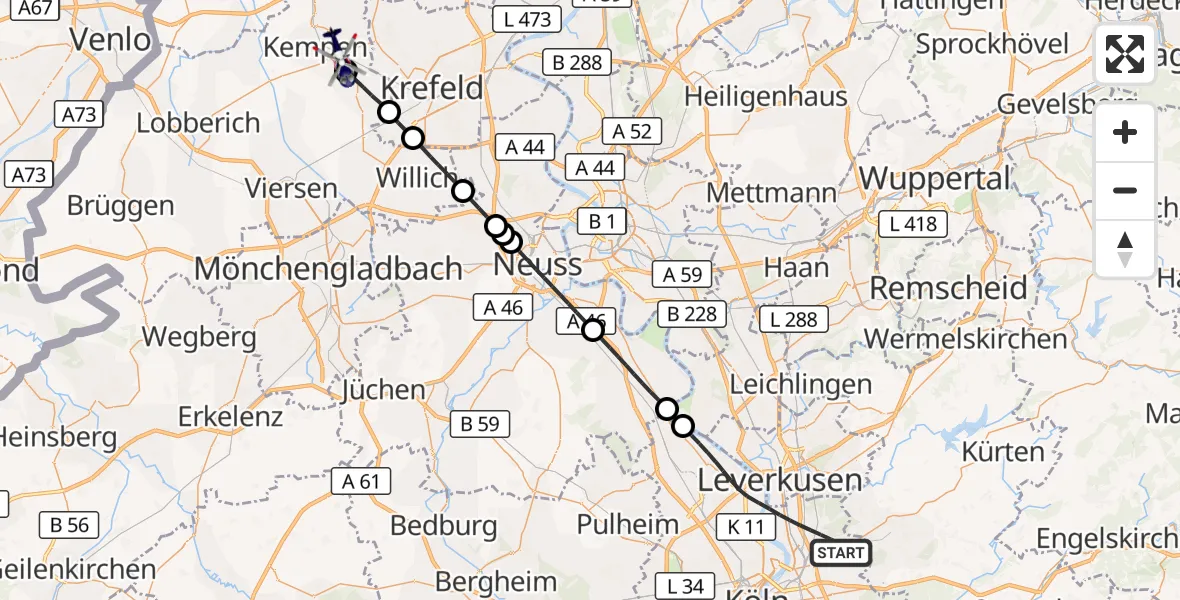 Flugroute Polizeihubschrauber Köln - Kempen, 17 April 2026, 10:24