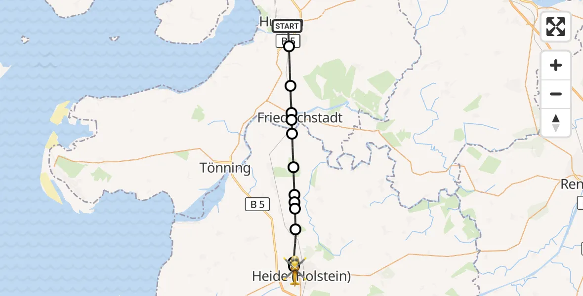 Flugroute Rettungshubschrauber Husum - Heide, 17 April 2026, 10:25
