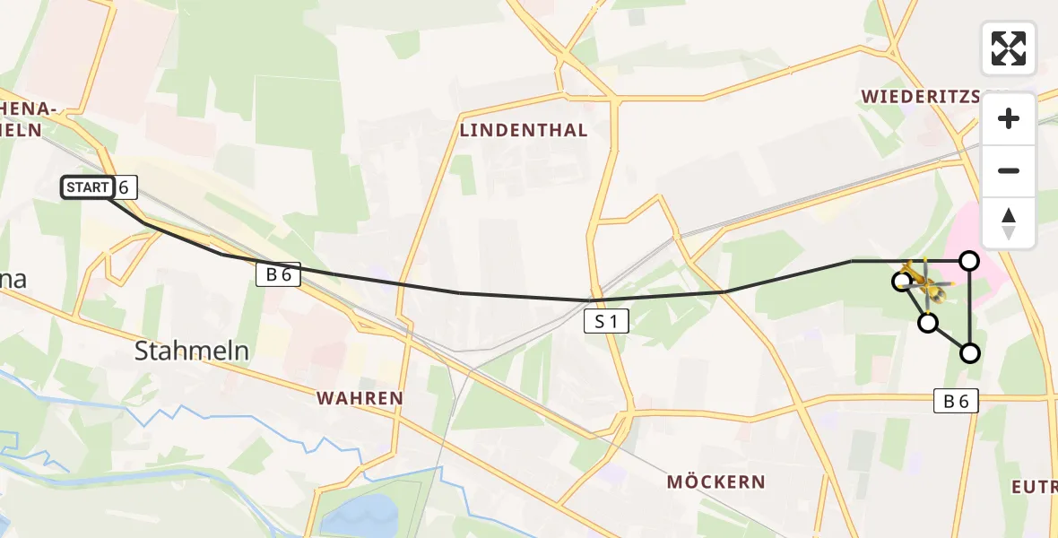 Flugroute Rettungshubschrauber Leipzig - Sankt Georg Hospital Leipzig Reserve, 17 April 2026, 10:27