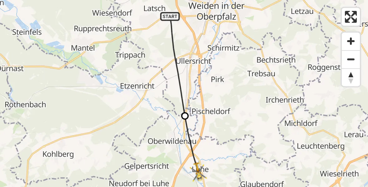 Flugroute Rettungshubschrauber Weiden i.d.OPf. - Luhe-Wildenau, 17 April 2026, 10:28
