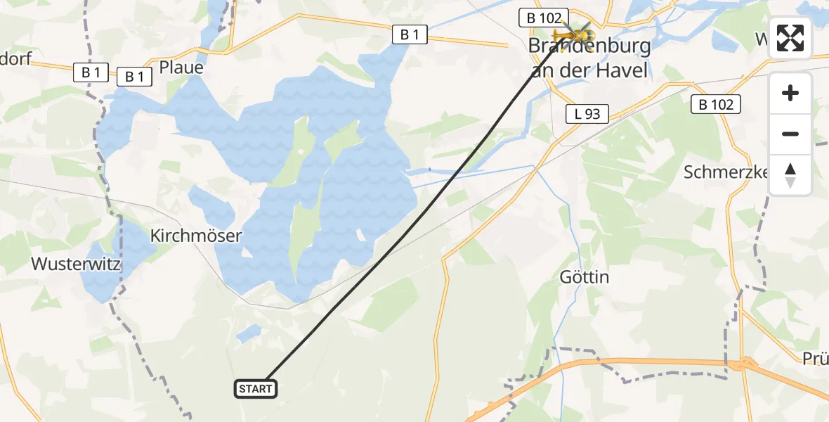 Flugroute Rettungshubschrauber Brandenburg an der Havel - Brandenburg an der Havel, 17 April 2026, 10:28
