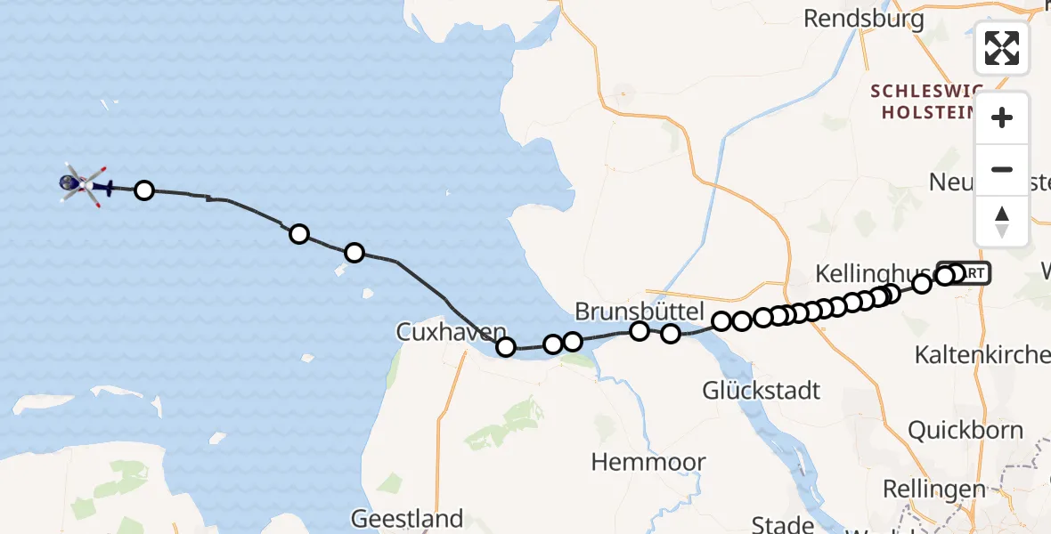 Flugroute Polizeihubschrauber Wiemersdorf - Noordzee, 17 April 2026, 10:35