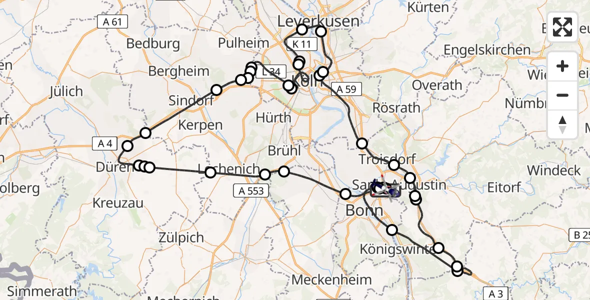 Flugroute Polizeihubschrauber Sankt Augustin - Sankt Augustin, 17 April 2026, 10:41