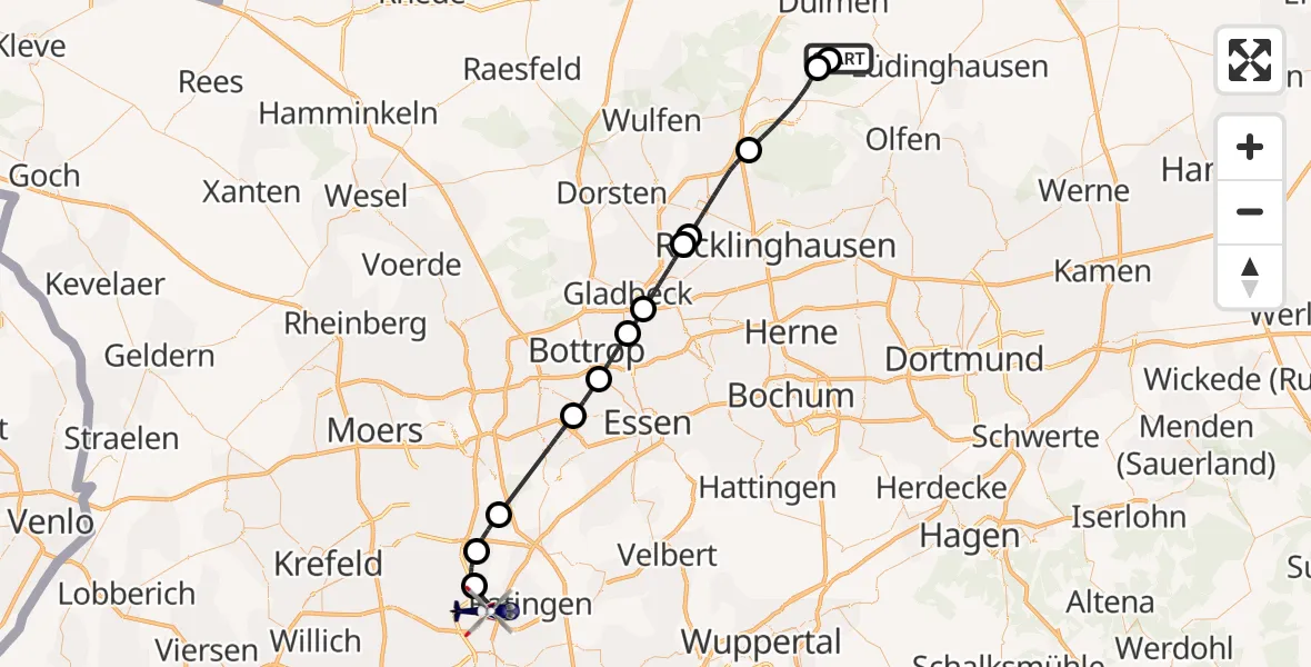 Flugroute Polizeihubschrauber Borkenberge Flugplatz - Düsseldorf Flughafen, 17 April 2026, 10:42