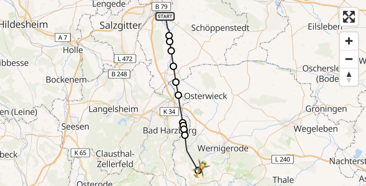 Flugroute Rettungshubschrauber Wolfenbüttel - Wernigerode, 17 April 2026, 10:45