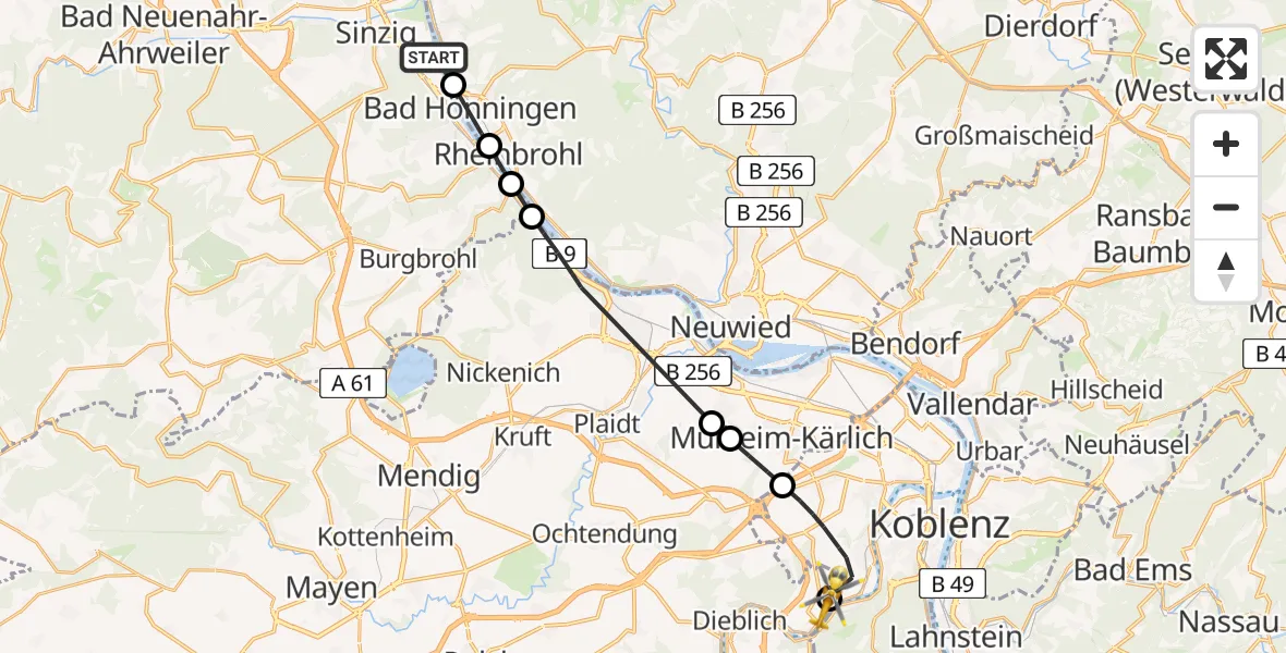 Flugroute Ambulanzhubschrauber Bad Breisig - Koblenz-Winningen Flugplatz, 17 April 2026, 10:53