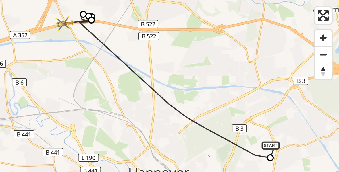 Flugroute Rettungshubschrauber Hannover Luftrettung Hubschrauberlandeplatz (Christoph 4) - Hannover, 17 April 2026, 10:53