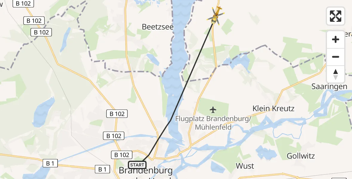 Flugroute Rettungshubschrauber Brandenburg an der Havel - Beetzseeheide, 17 April 2026, 10:54
