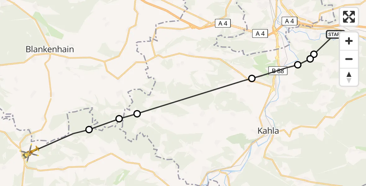 Flugroute Rettungshubschrauber Laasdorf - Rudolstadt, 17 April 2026, 10:54