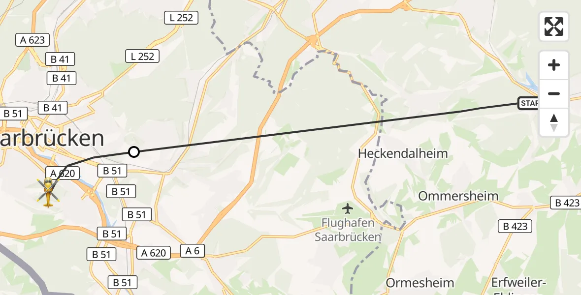 Flugroute Rettungshubschrauber Mandelbachtal - Saarbrücken, 17 April 2026, 10:56