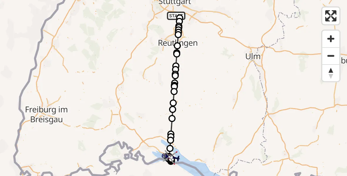 Flugroute Polizeihubschrauber Flughafen Stuttgart - Konstanz, 17 April 2026, 10:59