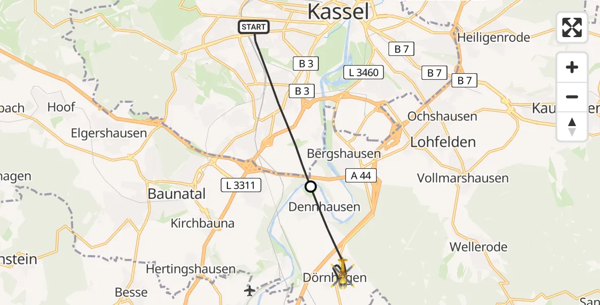 Flugroute Rettungshubschrauber Kassel - Fuldabrück, 17 April 2026, 11:00
