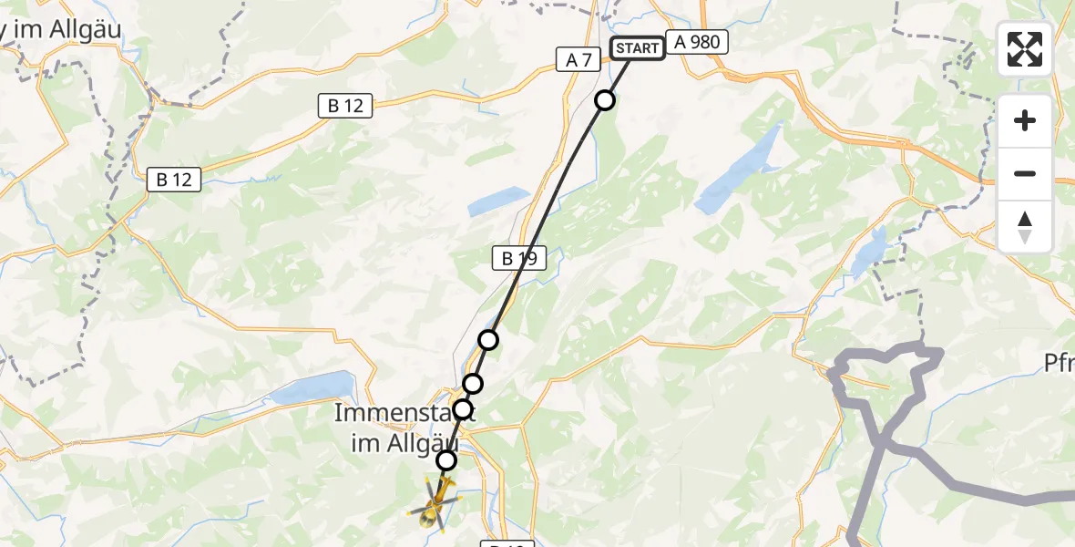 Flugroute Rettungshubschrauber Sulzberg - Blaichach, 17 April 2026, 11:01