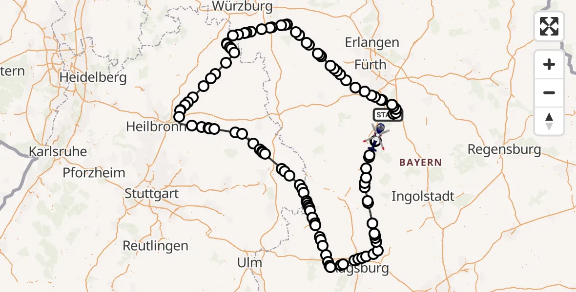 Flugroute Polizeihubschrauber Roth - Ettenstatt, 17 April 2026, 11:03