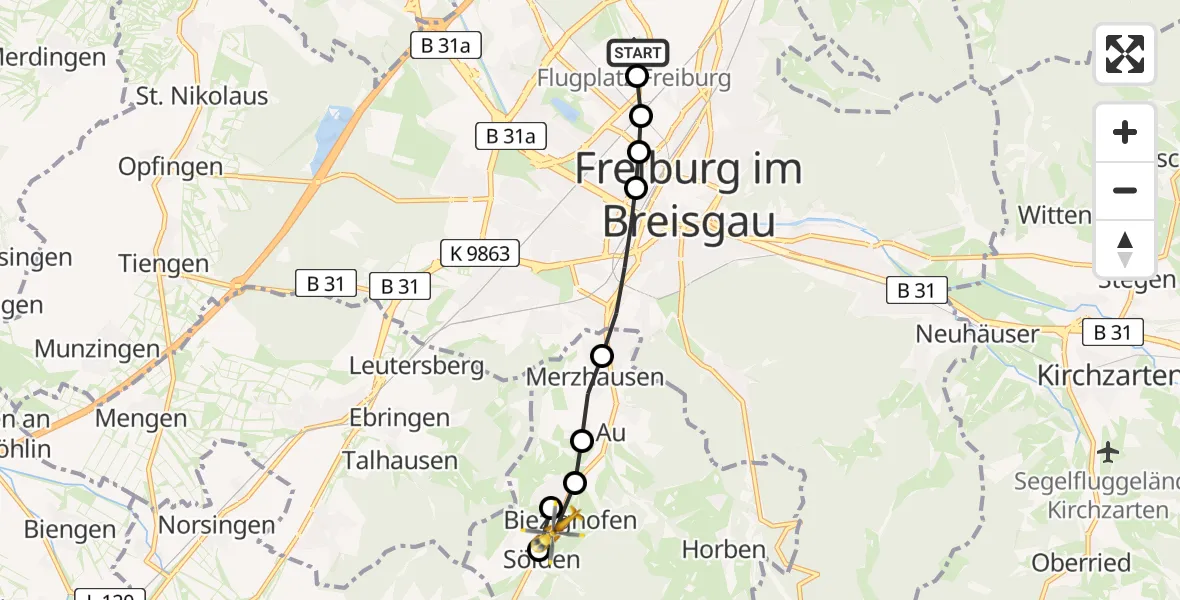 Flugroute Rettungshubschrauber Freiburg im Breisgau Flugplatz - Wittnau, 17 April 2026, 11:03