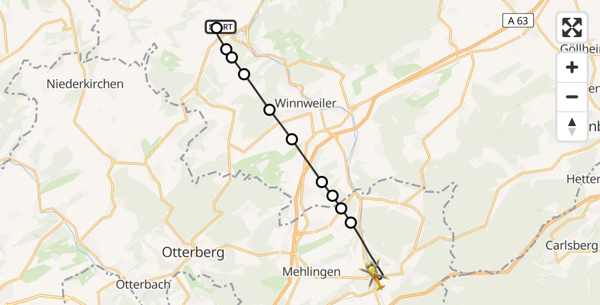 Flugroute Rettungshubschrauber Imsweiler UL - Enkenbach-Alsenborn, 17 April 2026, 11:07